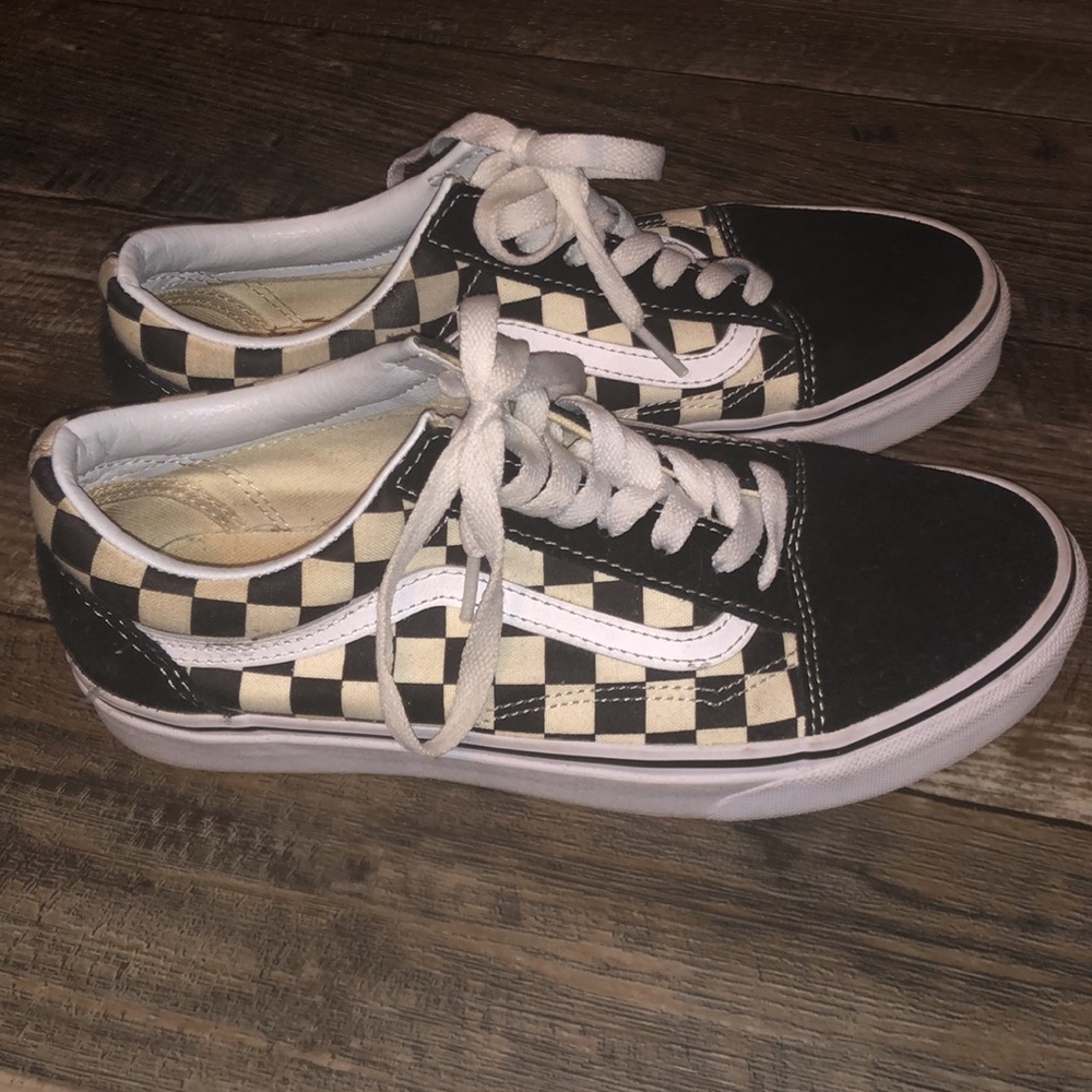Vans Checkered Black White Lace Sneakers Womens 7.5